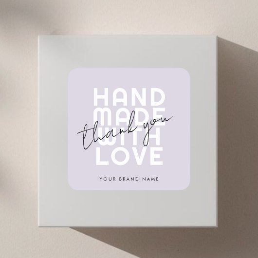 Modern handmade with love thank you quadratischer aufkleber