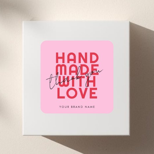 Modern handmade with love thank you quadratischer aufkleber