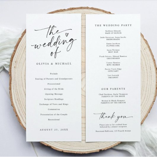 Modern Handwriting Black & White Wedding Ceremony Programm