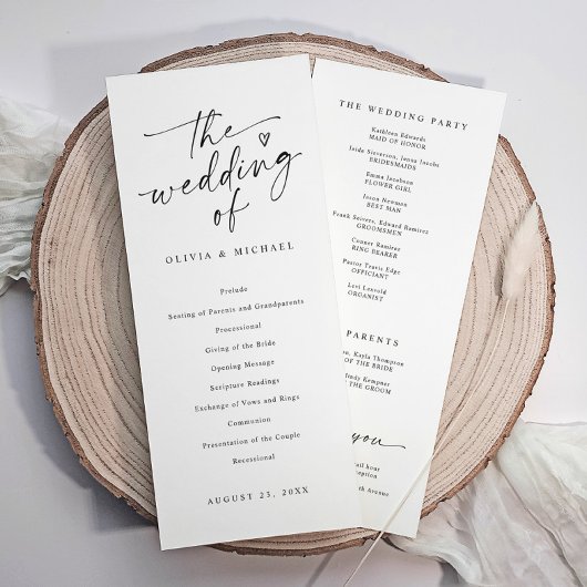 Modern Handwriting Black & White Wedding Ceremony Programm