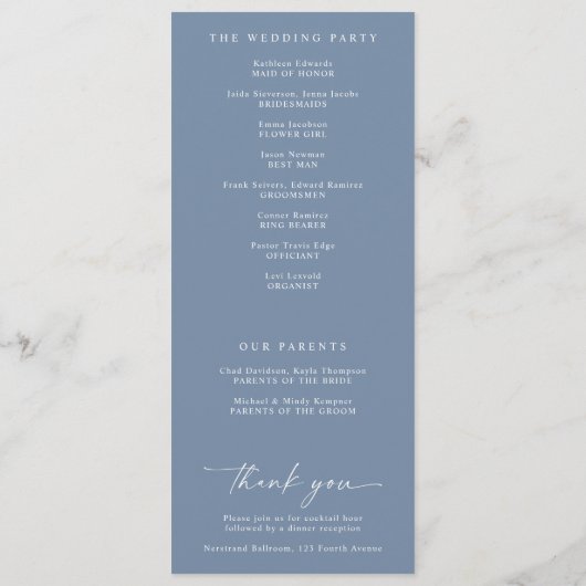 Modern Handwriting Dusty Blue Wedding Programs Programm (Rückseite)