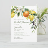 Modern Handwritte Script Citrus Bridal Shower Einladung (Stehend Vorderseite)