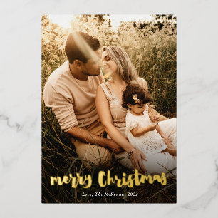Modern Handwritten Merry Christmas Photo Gold Folien Feiertagskarte