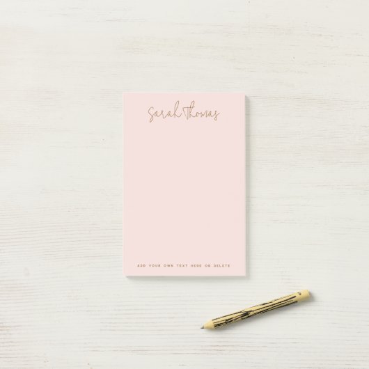 Modern handwritten name light blush pink post-it klebezettel (Auf Schreibtisch)