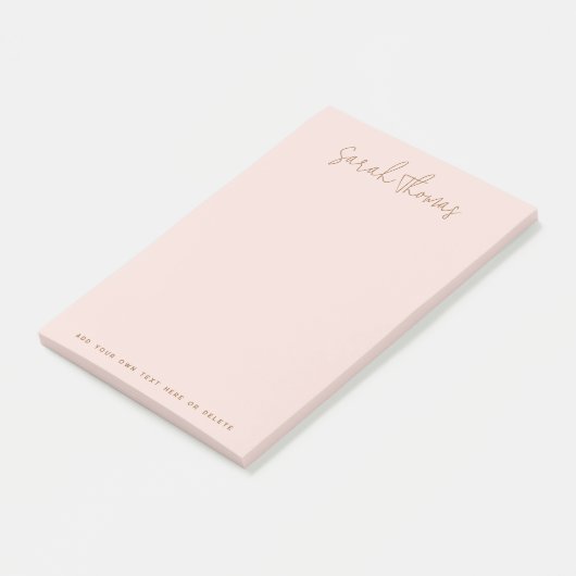 Modern handwritten name light blush pink post-it klebezettel (angewinkelt)