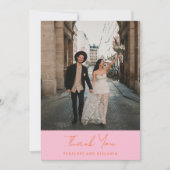 Modern Handwritten Pink Orange Wedding Photo Dankeskarte (Vorderseite)