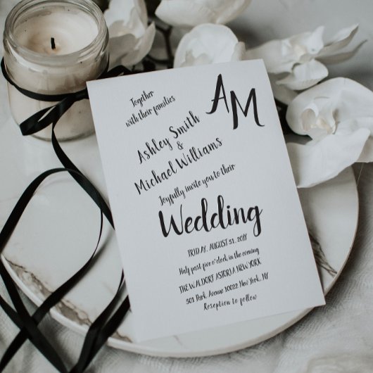 Modern Handwritten Simple Black and White Wedding Einladung