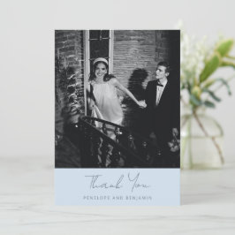 Modern Handwritten Soft Blue Wedding Photo Dankeskarte