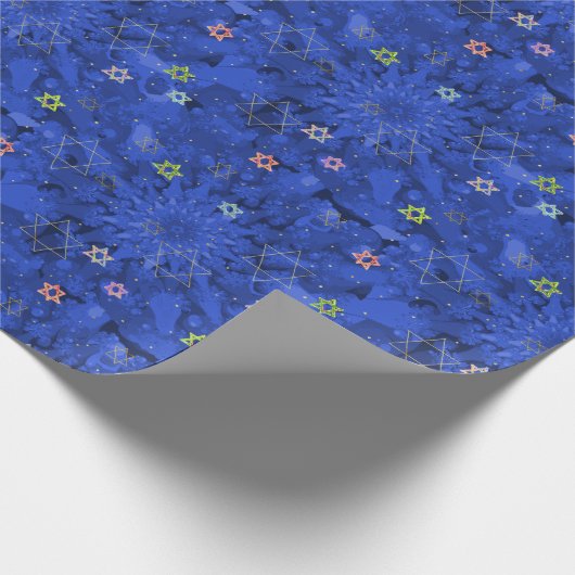 Modern Hanukkah Blue Gold Star von David Pattern Geschenkpapier (Ecke)