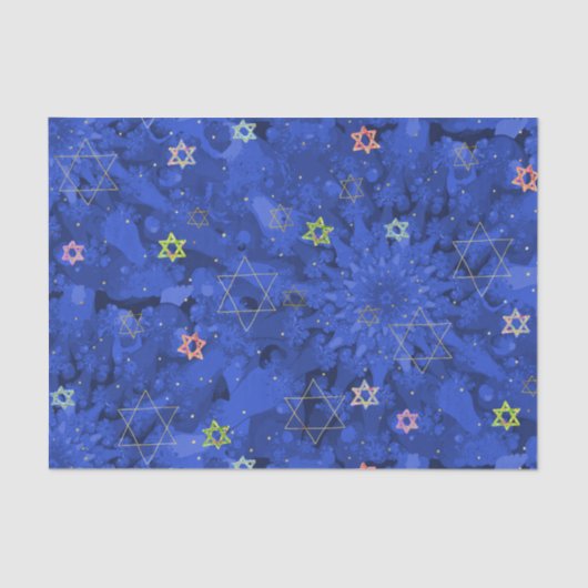 Modern Hanukkah Blue Gold Star von David Pattern Seidenpapier (Vorderseite)