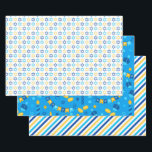 Modern Hanukkah Geschenkpapier Set<br><div class="desc">Diese modernen Hanukkah-Arbeiten mit dreiblättern,  streifen und stern davids werden Ihre Pakete phänomenal aussehen lassen! Sie sind farbenfroh und trendig,  aber traditionell.</div>