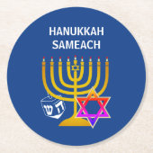 Modern HANUKKAH SAMEACH Runder Pappuntersetzer (Vorderseite)