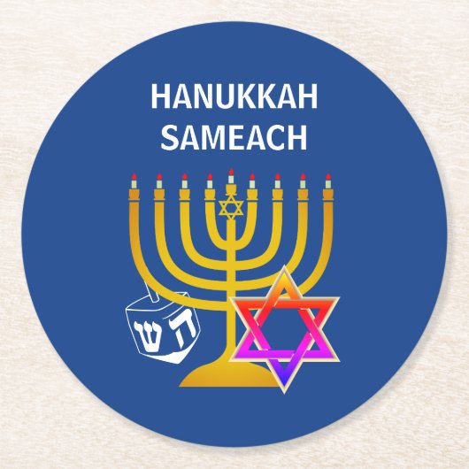 Modern HANUKKAH SAMEACH Runder Pappuntersetzer (Vorderseite)