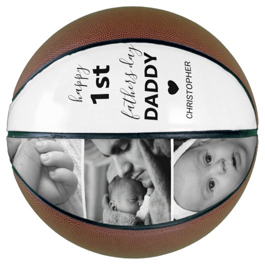 Modern Happy 1st Vathers Day Foto Collage Basketball (Vorderseite)