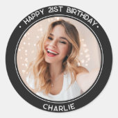 Modern Happy 21. Geburtstag Foto Black Runder Aufkleber (Vorderseite)