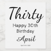 Modern Happy 30. Geburtstag Weinflaschen Etikett (Einzelnes Label)