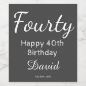 Modern Happy 40. Geburtstag Weinflaschen Etikett (Einzelnes Label)