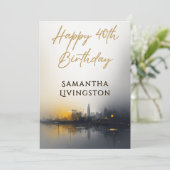 Modern Happy 40th Birthday Party Black and Gold Einladung (Stehend Vorderseite)