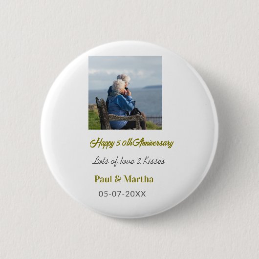 Modern happy 50th anniversary add name date photo button (Vorderseite)