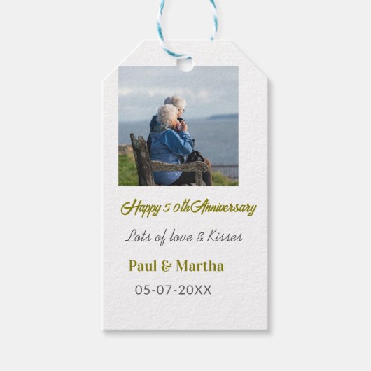 Modern happy 50th anniversary add name date photo geschenkanhänger (Vorderseite)