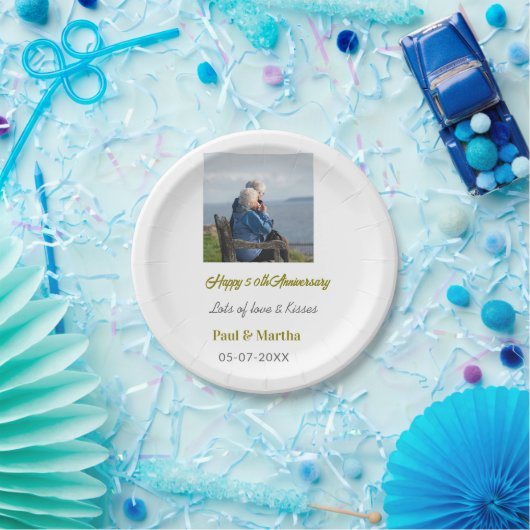 Modern happy 50th anniversary add name date photo pappteller (Party)