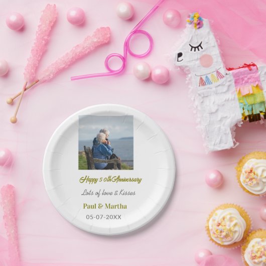 Modern happy 50th anniversary add name date photo pappteller (Party)