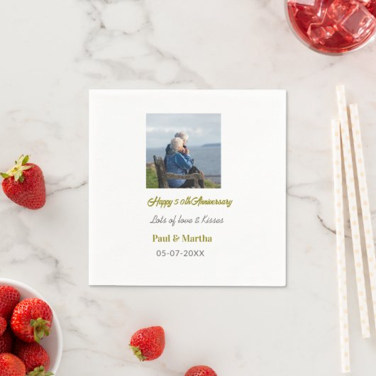 Modern happy 50th anniversary add name date photo  serviette (Beispiel)