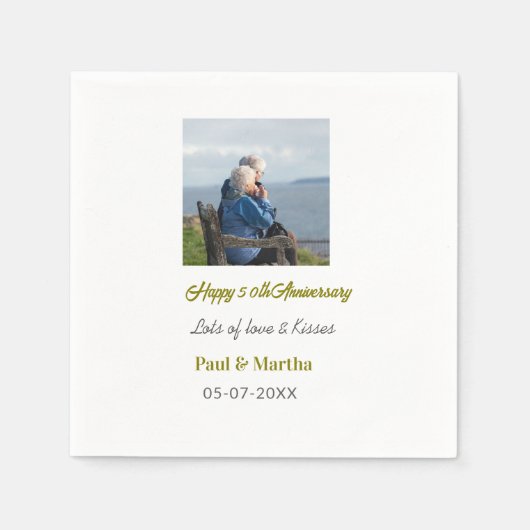 Modern happy 50th anniversary add name date photo serviette (Vorderseite)