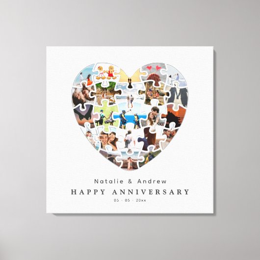 Modern Happy Anniversary Heart Puzzle Collage Leinwanddruck (Vorderseite)