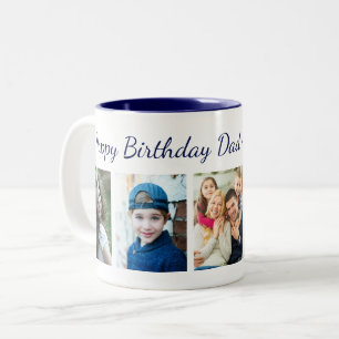 Modern Happy Birthday Dad 5 Foto-Collage Blau Zweifarbige Tasse
