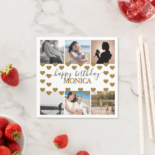 Modern Happy Birthday Foto Collage Name Script Serviette (Beispiel)