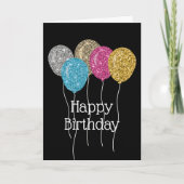 Modern Happy Birthday Glitzer Balloons Karte (Vorderseite)