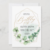 Modern Happy Birthday Party Eukalyptus Greenery Einladung (Vorderseite)