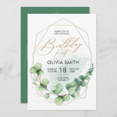 Modern Happy Birthday Party Eukalyptus Greenery Einladung (Vorne/Hinten)