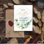 Modern Happy Birthday Party Eukalyptus Greenery Einladung