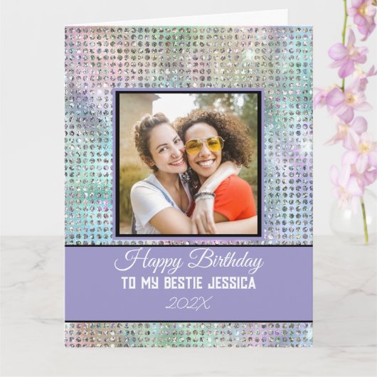 Modern Happy Birthday Pastel Bestie Photo & Name Karte (Orchidee)