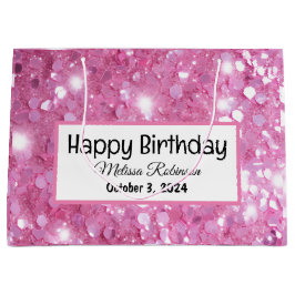 Modern Happy Birthday Pink Glitzer Große Geschenktüte