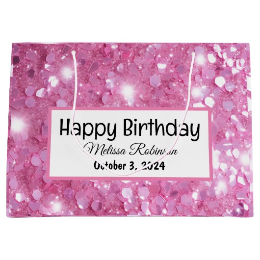 Modern Happy Birthday Pink Glitzer Große Geschenktüte (Vorderseite)