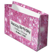 Modern Happy Birthday Pink Glitzer Große Geschenktüte (Vorderseite Schrägansicht)