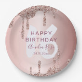 Modern Happy Birthday Rose Gold Glitzer Pappteller (Vorderseite)
