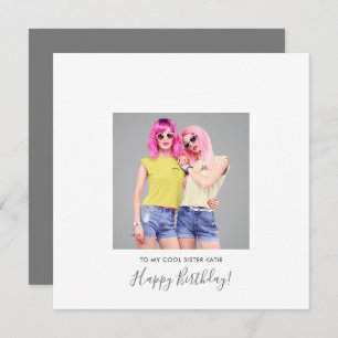 Modern Happy Birthday Sister Foto Name Grau Karte