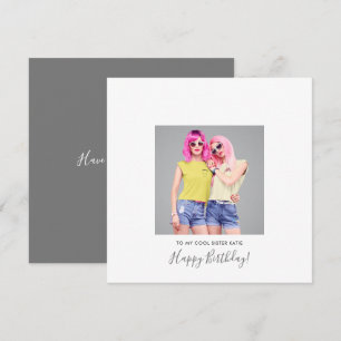 Modern Happy Birthday Sister Foto Name Gray Karte