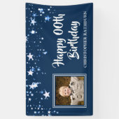 Modern HAPPY # Birthday Stars Foto Name Blau Banner (Vertikal)
