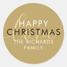 Modern Happy Christmas Gold Chic Script Liebe Runder Aufkleber