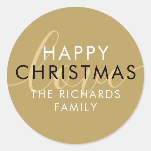 Modern Happy Christmas Gold Chic Script Liebe Runder Aufkleber (Vorderseite)