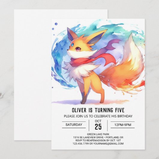 Modern Happy Fox Geburtstag Einladung (Vorne/Hinten)