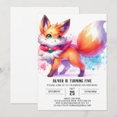 Modern Happy Fox Geburtstag Einladung (Vorne/Hinten)