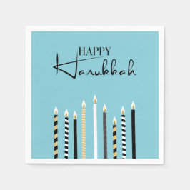 Modern Happy Hanukkah Candles Holiday Napkins Serviette