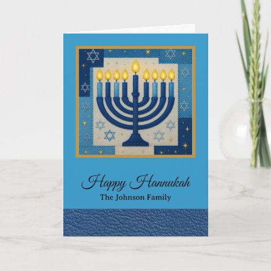 Modern Happy Hanukkah Family Name Karte (Vorderseite)