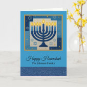 Modern Happy Hanukkah Family Name Karte (Gelbe Blume)